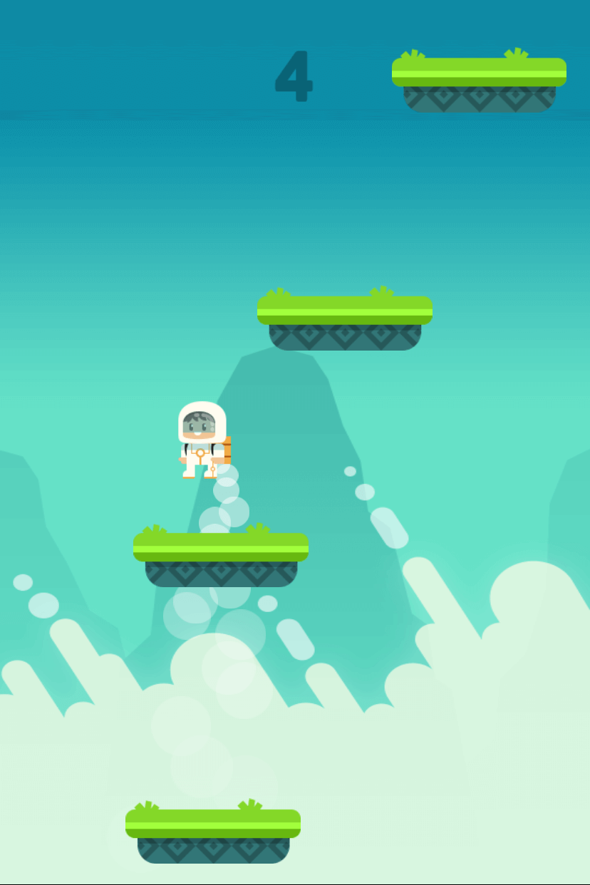 Astro Knot - Spielfigur springt auf Plattform